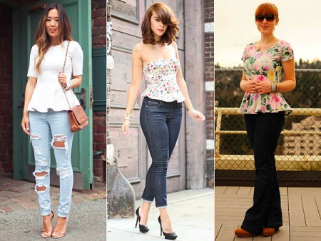Peplum top + calça jeans